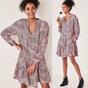 Hush UK Pink Ferdi Printed Mini Dress Shift Tiered Womens Size 6 UK or US 2 Boho